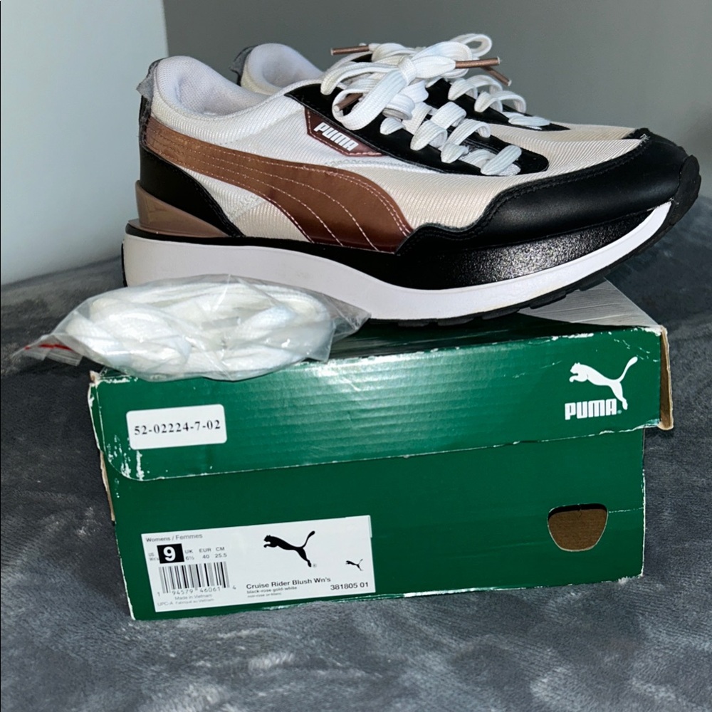 Puma Black, White, and Rose Sneakers